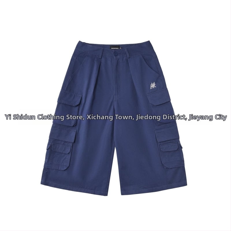 Șort denim cu cusătură camuflaj, aspect de două părți, croială cropped lejeră, talie medie, fermoar frontal