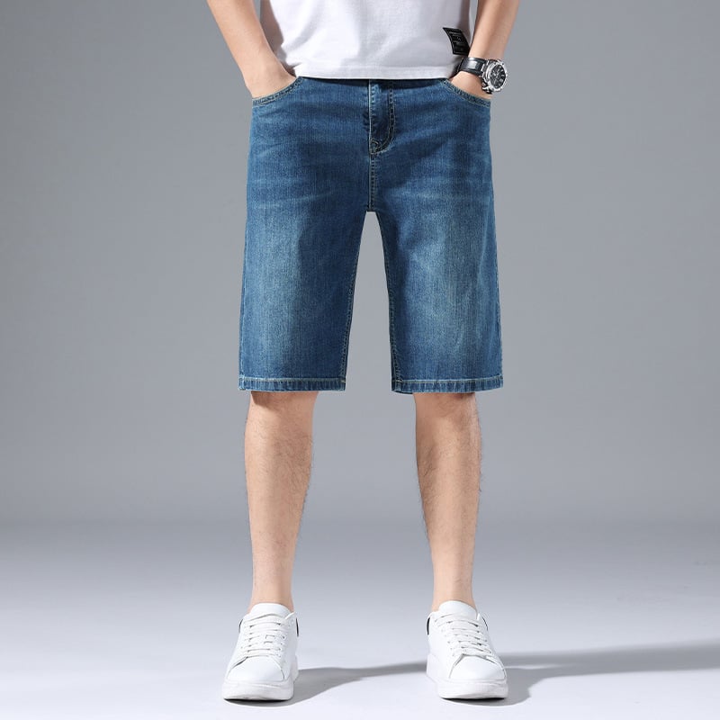 Ανδρικά βαμβακερά τζιν κοντά παντελόνια, εφαρμοστό ίσια γραμμή, Καλοκαίρι 2025