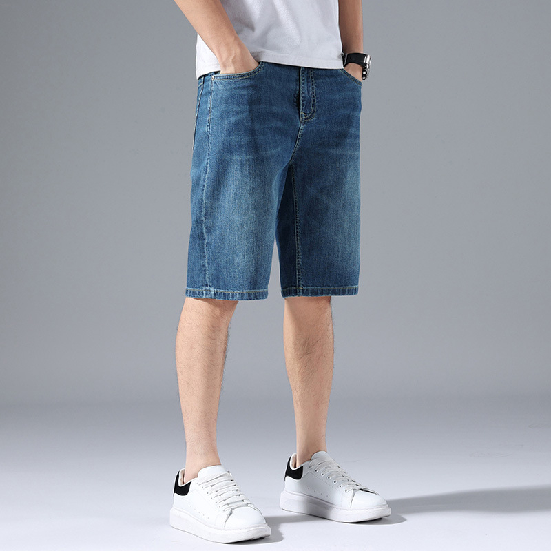Ανδρικά βαμβακερά τζιν κοντά παντελόνια, εφαρμοστό ίσια γραμμή, Καλοκαίρι 2025