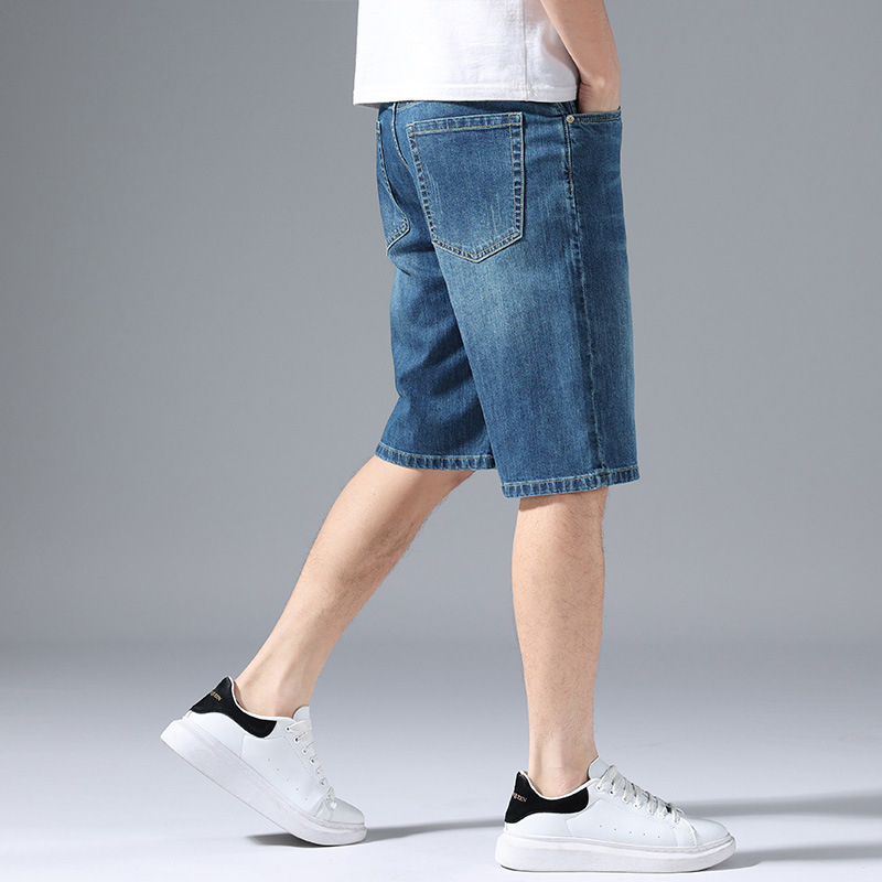Ανδρικά βαμβακερά τζιν κοντά παντελόνια, εφαρμοστό ίσια γραμμή, Καλοκαίρι 2025