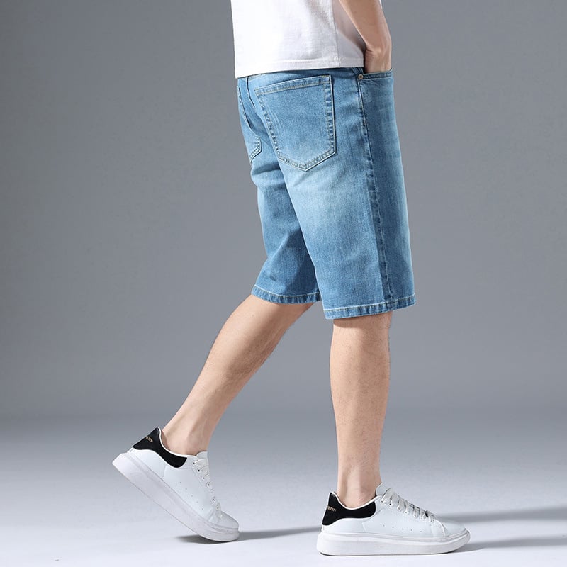 Ανδρικά βαμβακερά τζιν κοντά παντελόνια, εφαρμοστό ίσια γραμμή, Καλοκαίρι 2025