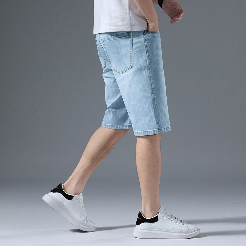 Ανδρικά βαμβακερά τζιν κοντά παντελόνια, εφαρμοστό ίσια γραμμή, Καλοκαίρι 2025