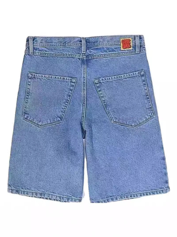 Șort din denim pentru bărbați, broderie vintage, stil hip-hop, croială dreaptă, bumbac