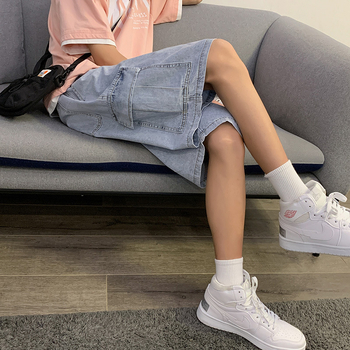 Șorturi denim pentru bărbați, lejer, talie medie, închidere cu șnur, streetwear de vară