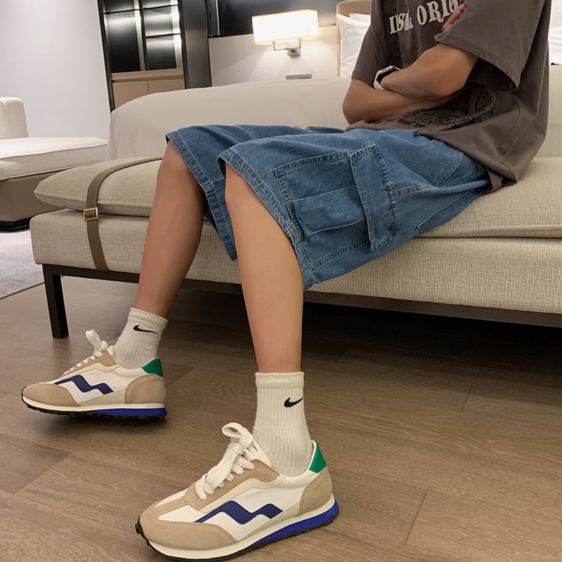 Șorturi denim pentru bărbați, lejer, talie medie, închidere cu șnur, streetwear de vară