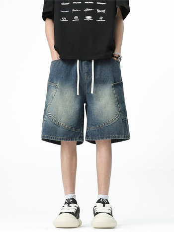 Ανδρικά τζιν σορτς με μεγάλες τσέπες, σε ίσιο κόψιμο, μικροελαστικότητα, 60% βαμβάκι