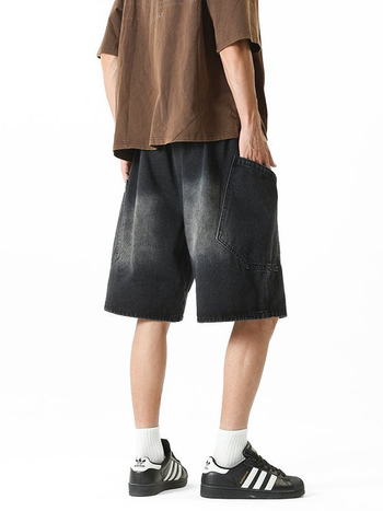 Ανδρικά τζιν σορτς με μεγάλες τσέπες, σε ίσιο κόψιμο, μικροελαστικότητα, 60% βαμβάκι