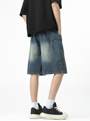 Ανδρικά τζιν σορτς με μεγάλες τσέπες, σε ίσιο κόψιμο, μικροελαστικότητα, 60% βαμβάκι