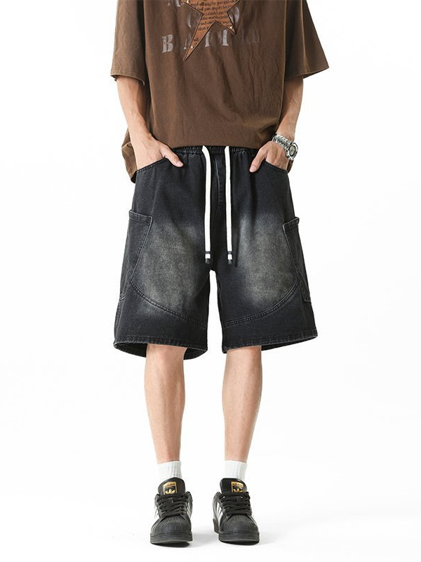 Ανδρικά τζιν σορτς με μεγάλες τσέπες, σε ίσιο κόψιμο, μικροελαστικότητα, 60% βαμβάκι