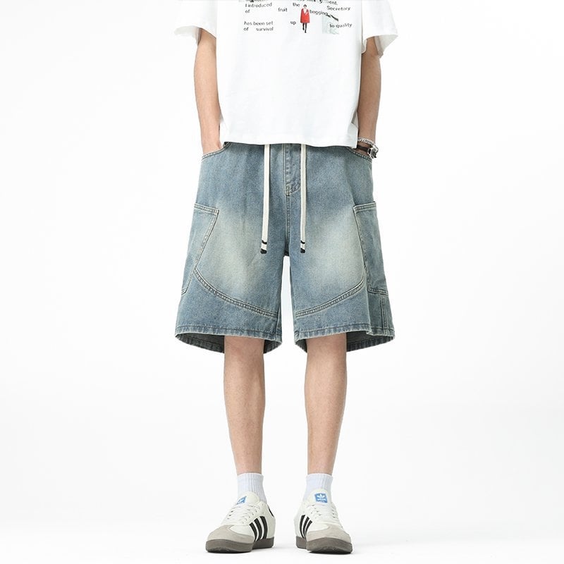 Ανδρικά τζιν σορτς με μεγάλες τσέπες, σε ίσιο κόψιμο, μικροελαστικότητα, 60% βαμβάκι