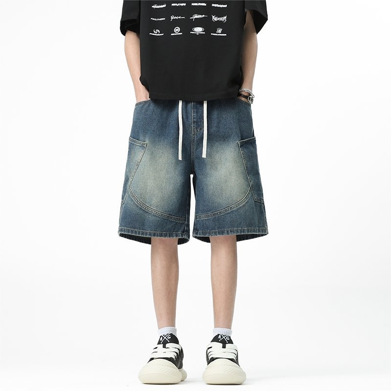 Ανδρικά τζιν σορτς με μεγάλες τσέπες, σε ίσιο κόψιμο, μικροελαστικότητα, 60% βαμβάκι