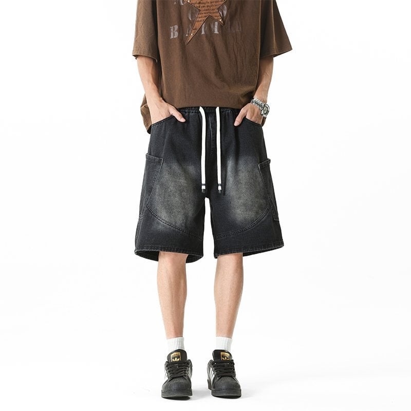 Ανδρικά τζιν σορτς με μεγάλες τσέπες, σε ίσιο κόψιμο, μικροελαστικότητα, 60% βαμβάκι