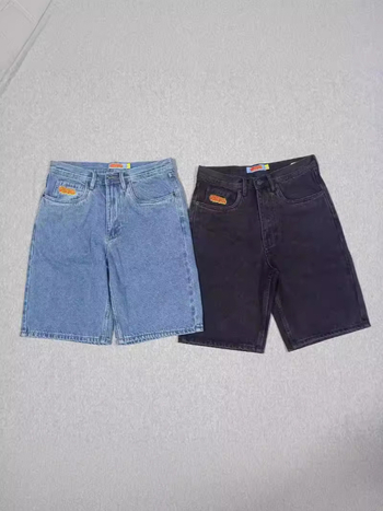 Ανδρικά τζιν σορτς, χαλαρή ευθεία γραμμή, μήκος πέντε σημείων, βαμβάκι, Στυλ Hip-Hop, Καλοκαίρι 2024