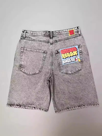 Ανδρικά τζιν σορτς, χαλαρή ευθεία γραμμή, μήκος πέντε σημείων, βαμβάκι, Στυλ Hip-Hop, Καλοκαίρι 2024