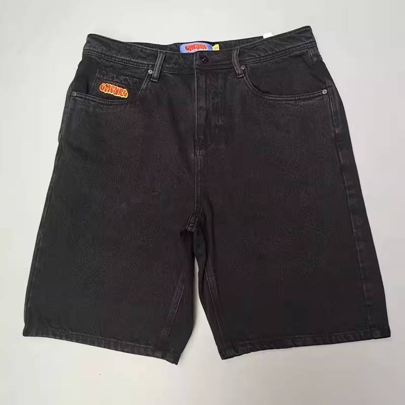 Ανδρικά τζιν σορτς, χαλαρή ευθεία γραμμή, μήκος πέντε σημείων, βαμβάκι, Στυλ Hip-Hop, Καλοκαίρι 2024