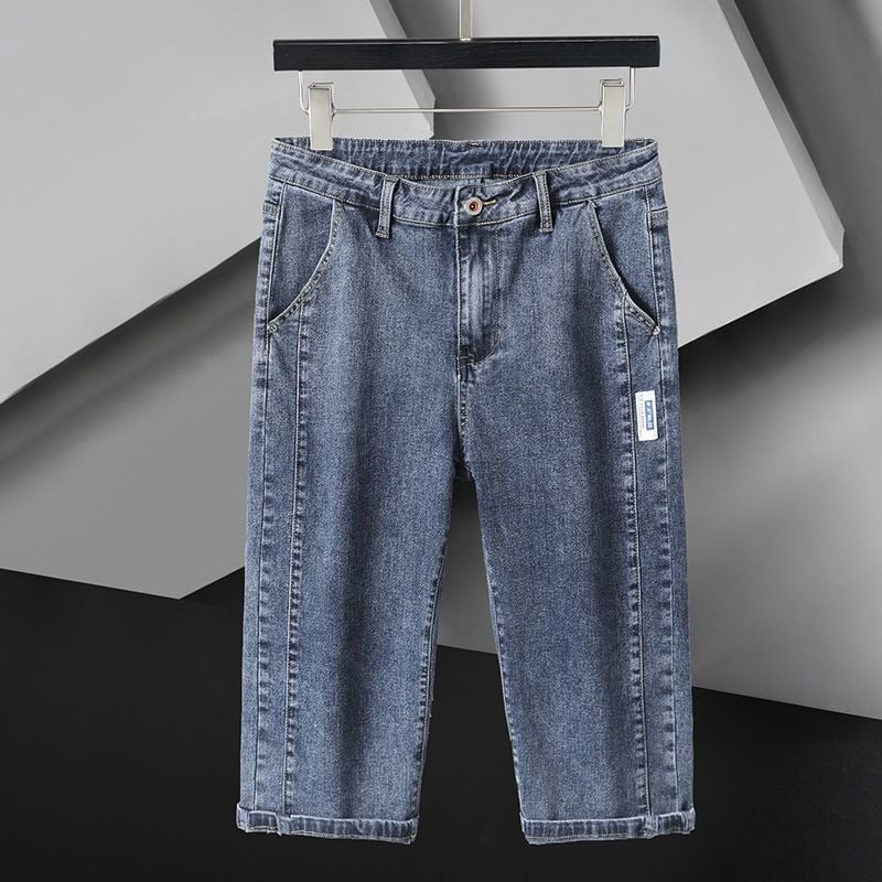 Shorturi din denim pentru bărbați, croială lejeră, lungime cropped, croială dreaptă, talie medie