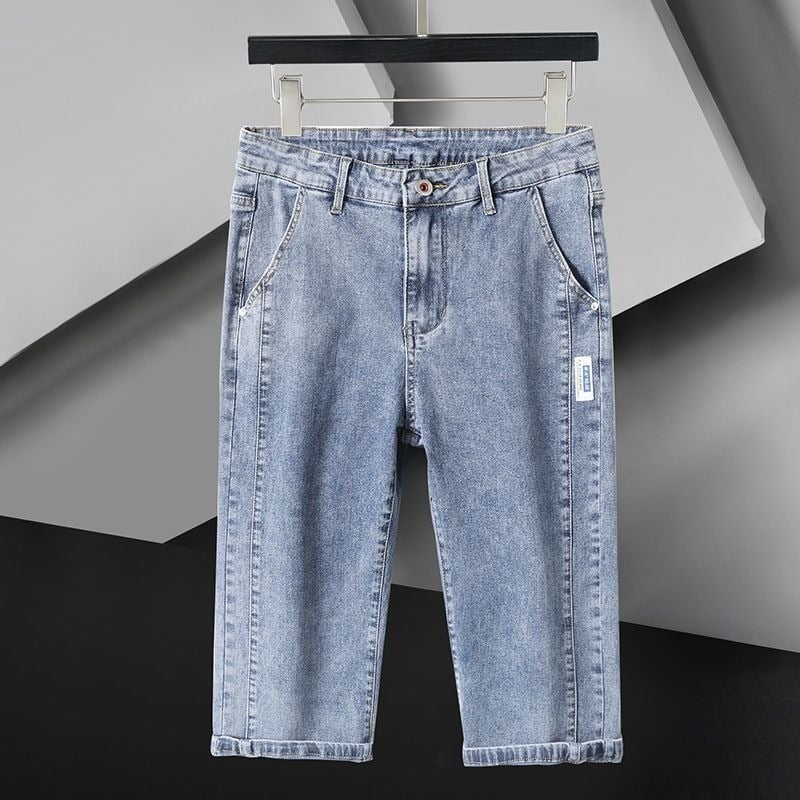 Shorturi din denim pentru bărbați, croială lejeră, lungime cropped, croială dreaptă, talie medie