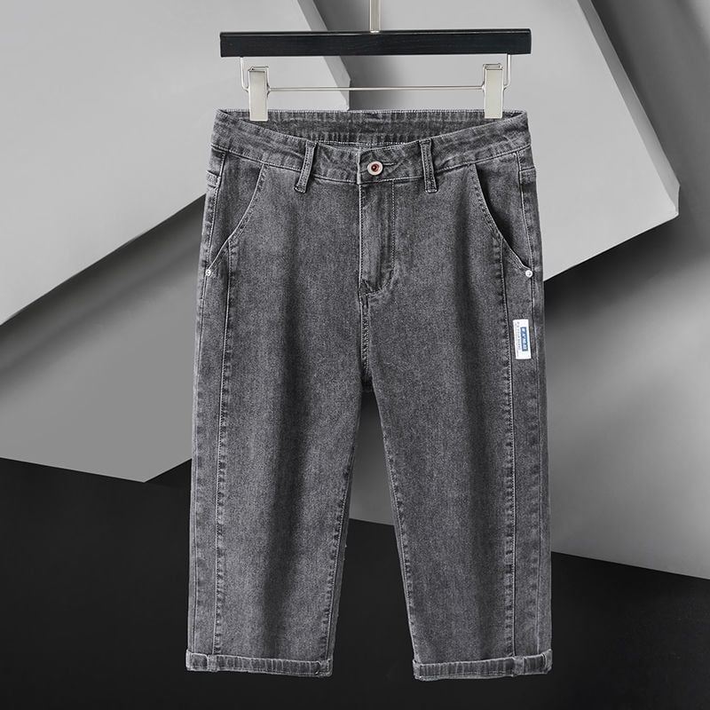Shorturi din denim pentru bărbați, croială lejeră, lungime cropped, croială dreaptă, talie medie