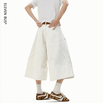 Мъжки дънкови къси панталони, свободна кройка, широки крачоли, лято 2025