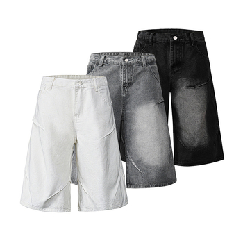 Мъжки дънкови къси панталони, свободна кройка, широки крачоли, лято 2025