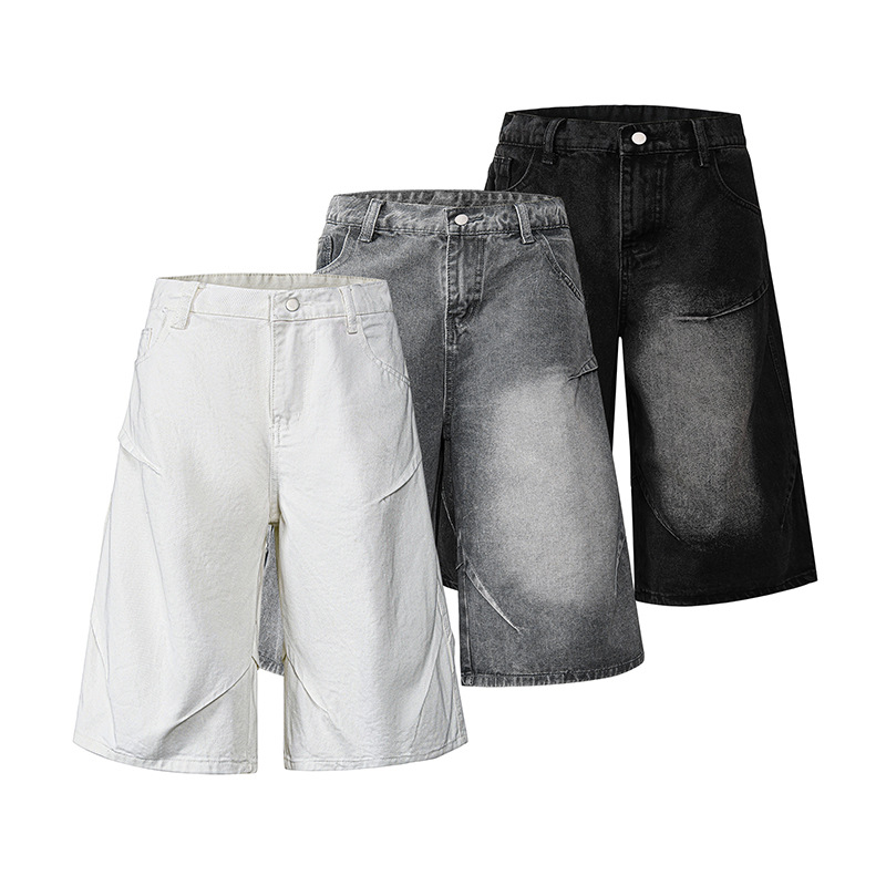 Мъжки дънкови къси панталони, свободна кройка, широки крачоли, лято 2025