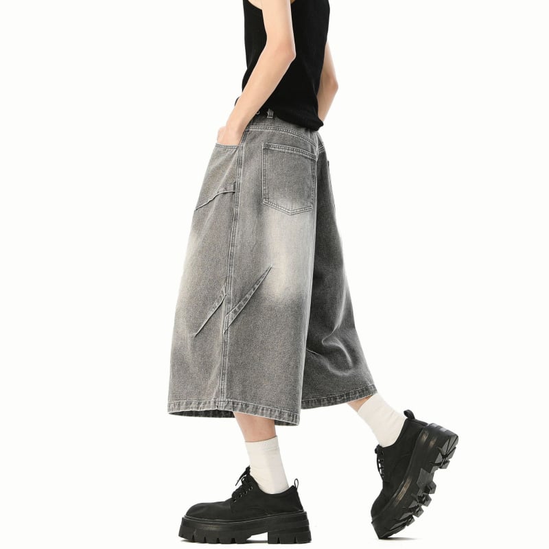 Мъжки дънкови къси панталони, свободна кройка, широки крачоли, лято 2025