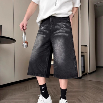 Șorturi denim Capri pentru bărbați Cat Whiskers – croială lejeră, drept la picior, vara 2025