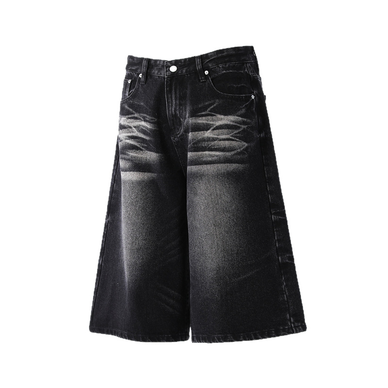 Șorturi denim Capri pentru bărbați Cat Whiskers – croială lejeră, drept la picior, vara 2025