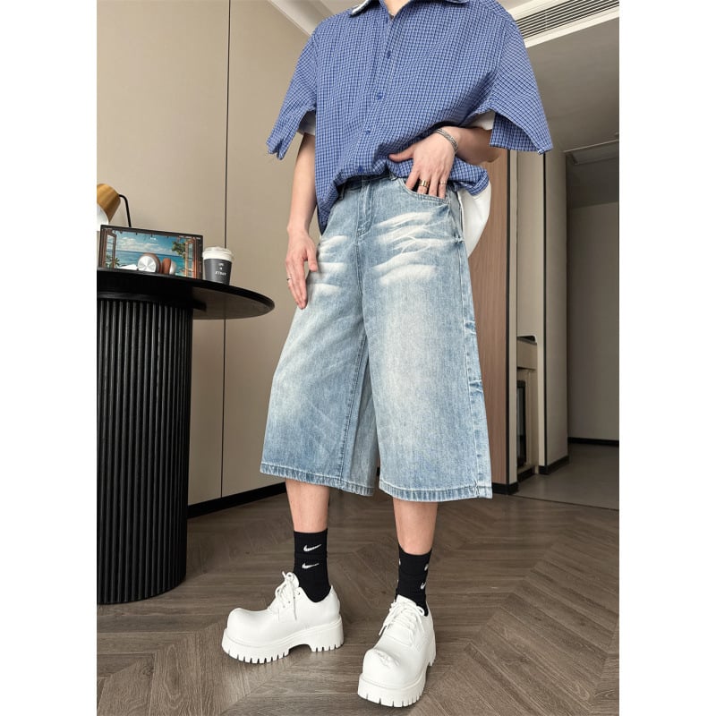Șorturi denim Capri pentru bărbați Cat Whiskers – croială lejeră, drept la picior, vara 2025