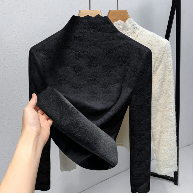 Дамски топ с висока яка за базово облекло, Нейлон със смес от еластан, Тесен силует, Висока яка и дълги ръкави, Елегантен градски стил