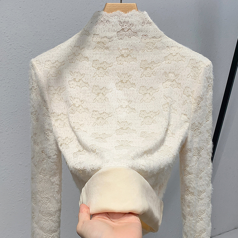 Дамски топ с висока яка за базово облекло, Нейлон със смес от еластан, Тесен силует, Висока яка и дълги ръкави, Елегантен градски стил