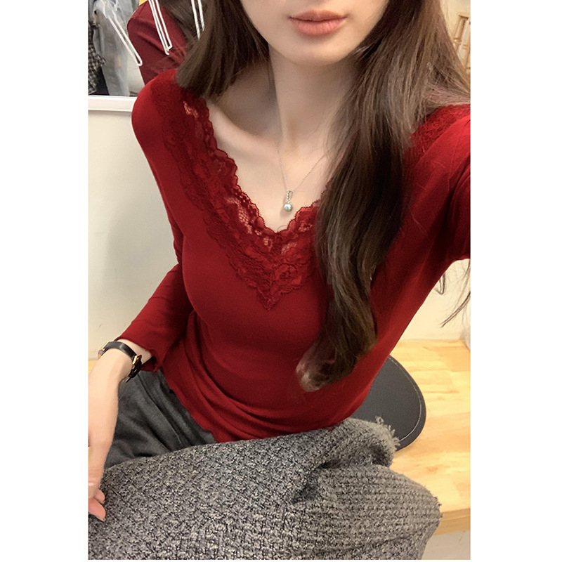 Derong Velvet T-shirt με κουκούλα και V-λαιμό, στενή γραμμή, μακρύ μανίκι