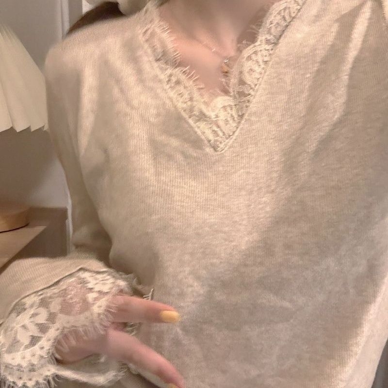 Tricou T cu decolteu în V, mâneci lungi, croială slim, material chenille cu elastan, primăvara 2025