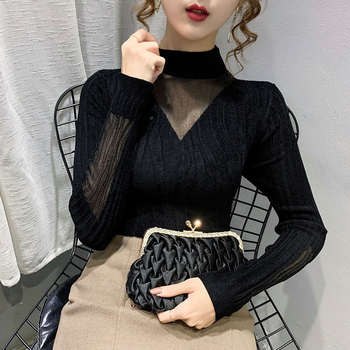 Pulover cu guler semi-înalt, din ice silk cu 70–80% spandex, mâneci tip prințesă, lungime 50–65 cm