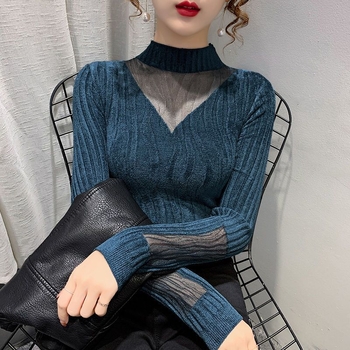 Pulover cu guler semi-înalt, din ice silk cu 70–80% spandex, mâneci tip prințesă, lungime 50–65 cm