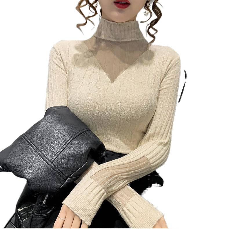 Pulover cu guler semi-înalt, din ice silk cu 70–80% spandex, mâneci tip prințesă, lungime 50–65 cm