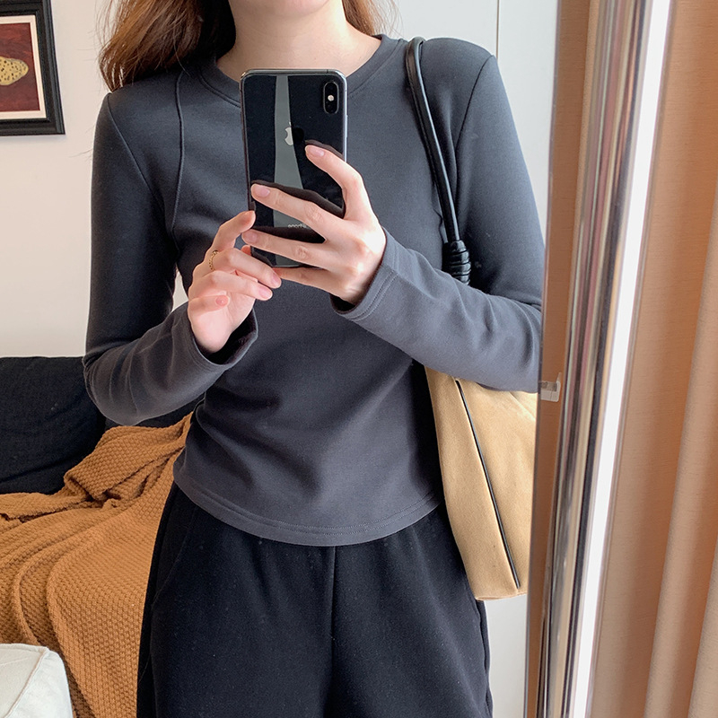 Tricou femei cu mânecă lungă De Velvet, croială Slim Fit, guler rotund, viscoză/acril, iarna 2023