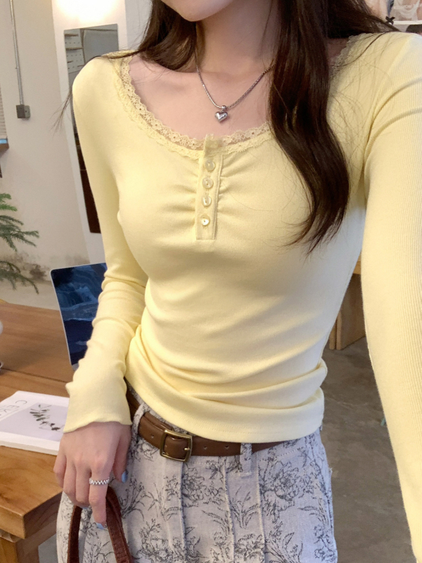 Μπλουζάκι τύπου T-shirt με μακριά μανίκια, εφαρμοστή γραμμή, βαμβάκι-βισκόζη, κολάρο με μερικό άνοιγμα