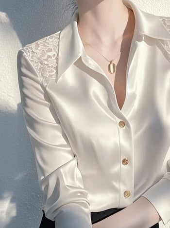 Košulja s polo ovratnikom, dugi rukavi, čipkasti paneli, opušten kroj, poliester 90–95%