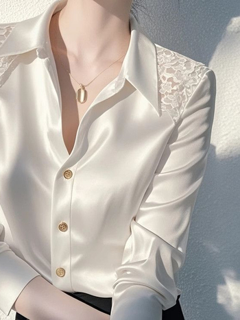 Košulja s polo ovratnikom, dugi rukavi, čipkasti paneli, opušten kroj, poliester 90–95%