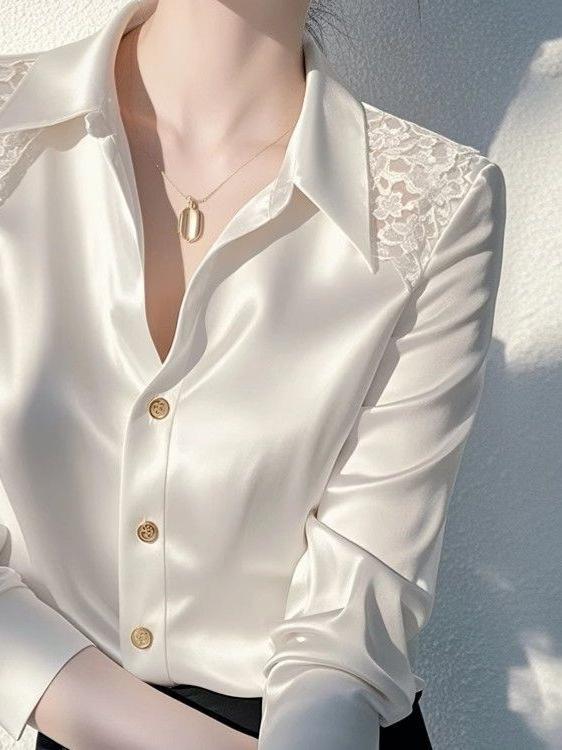 Košulja s polo ovratnikom, dugi rukavi, čipkasti paneli, opušten kroj, poliester 90–95%