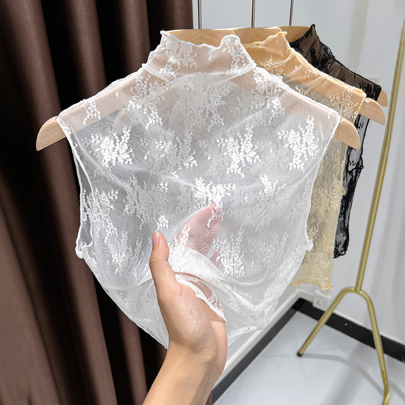 Gyerekeknek való csipke hálós felső, halter nyakú gallér, hosszú Feifei ujjak, városi stílus, akril szál 95%+