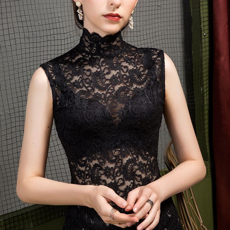 Γυναικείο αμάνικο τοπ με δαντέλα και κέντημα, ύφασμα βαμβάκι-βισκόζη, στρογγυλός λαιμός, χαλαρή γραμμή, κανονικό μήκος