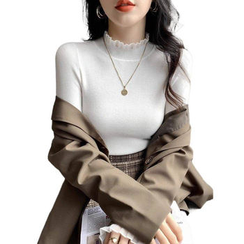 Pleteni džemper s geometrijskim uzorkom, ovratnik s lotus listom, rukavi u stilu princeze, duljina 50-65 cm