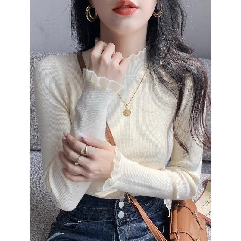 Pleteni džemper s geometrijskim uzorkom, ovratnik s lotus listom, rukavi u stilu princeze, duljina 50-65 cm