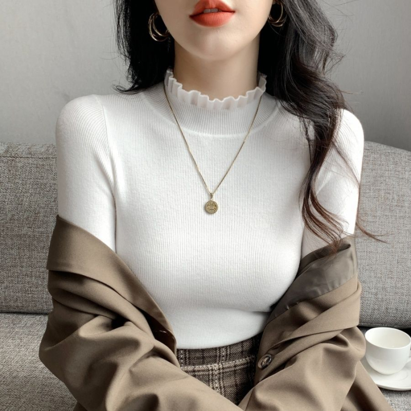 Pleteni džemper s geometrijskim uzorkom, ovratnik s lotus listom, rukavi u stilu princeze, duljina 50-65 cm