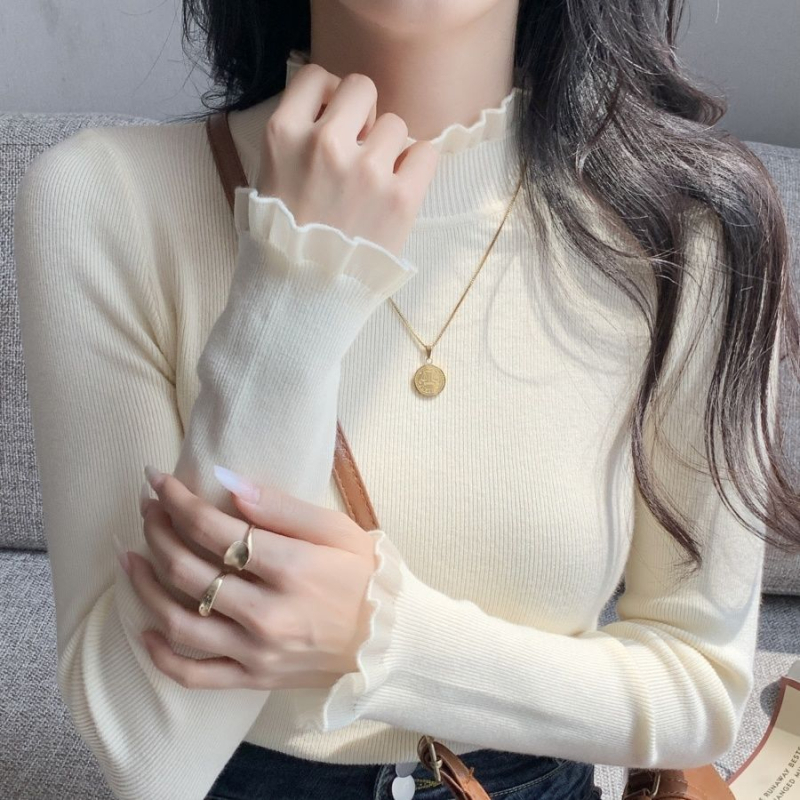 Pleteni džemper s geometrijskim uzorkom, ovratnik s lotus listom, rukavi u stilu princeze, duljina 50-65 cm