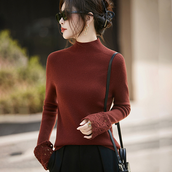 Pulover din lână, croială slim, mâneci lungi, guler semiînalt, cu glugă, stil elegant urban, toamnă 2025