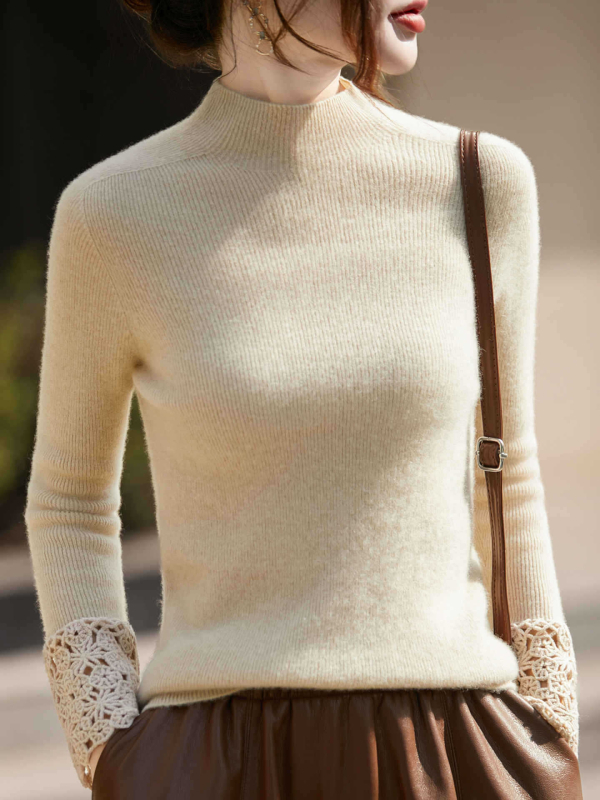 Pulover din lână, croială slim, mâneci lungi, guler semiînalt, cu glugă, stil elegant urban, toamnă 2025
