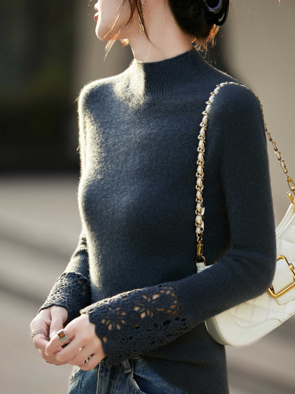 Pulover din lână, croială slim, mâneci lungi, guler semiînalt, cu glugă, stil elegant urban, toamnă 2025
